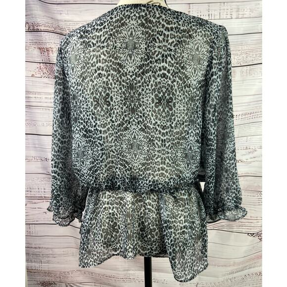 Paisley and Ivy Animal Print Top Womens M Cinched Waist Cuff Chiffon 3/4 Sleeve - Picture 4 of 10